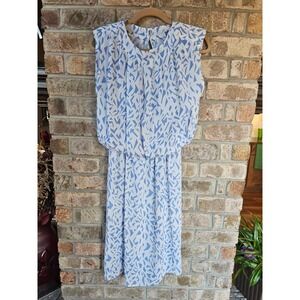 VINTAGE Miss Oops California Women's 10 Blue White Geometric Print Midi Dress‎